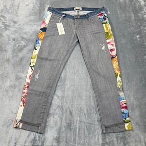 VALENCIA Redone Women's Jeans Size M Floral Side Panel Distressed Grey‎ Denim